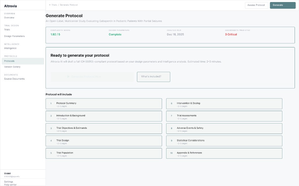 Generate protocol flow with readiness metrics and ten-section outline