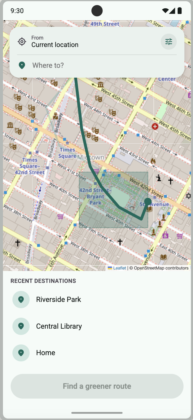 Search and recent destinations